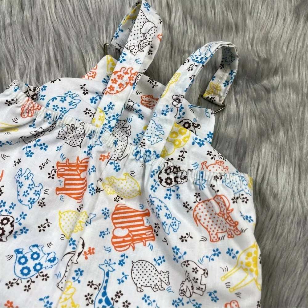 Vintage Baby White Blue Yellow Orange Animal Floral Romper